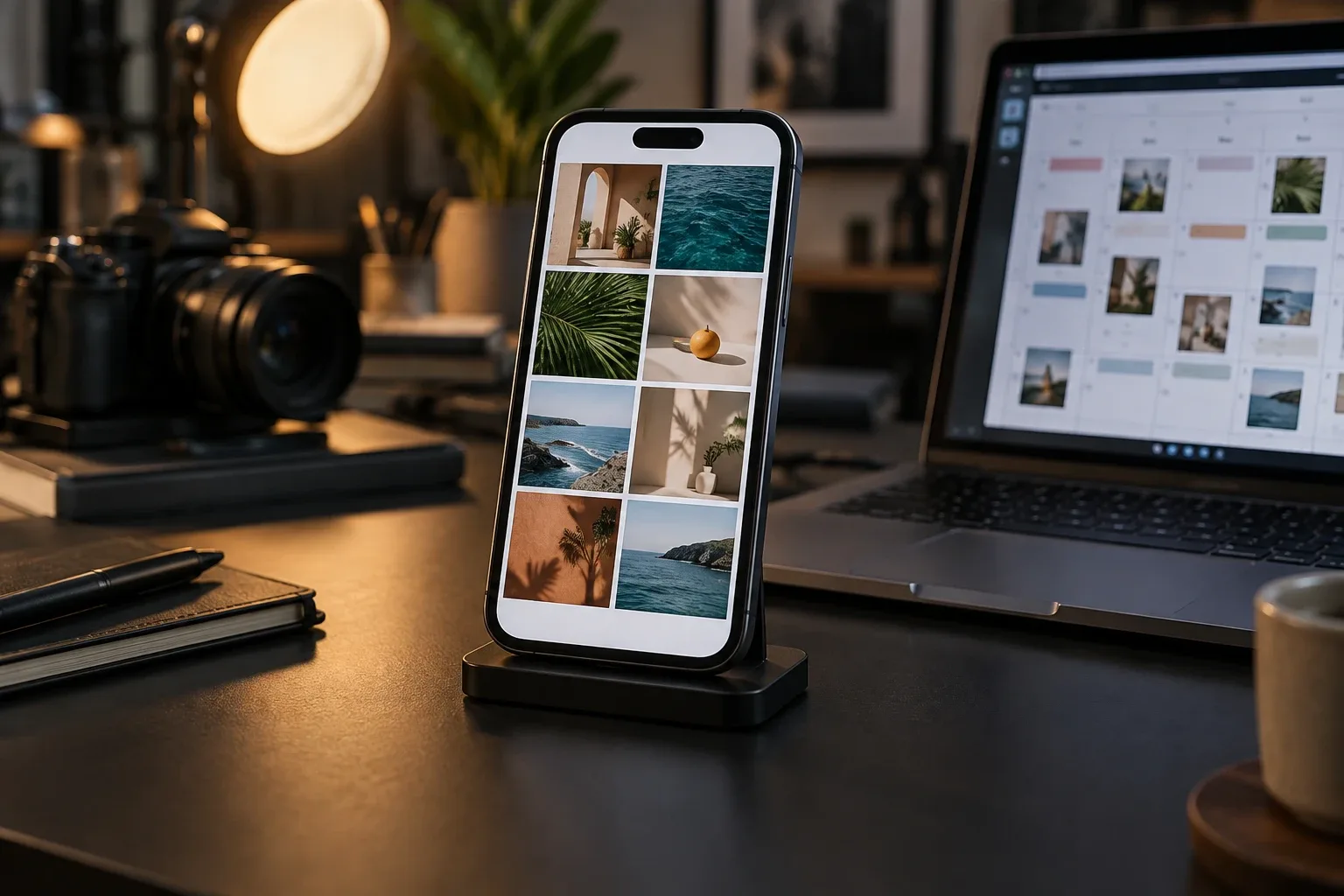 Phone with visual content and social planning board